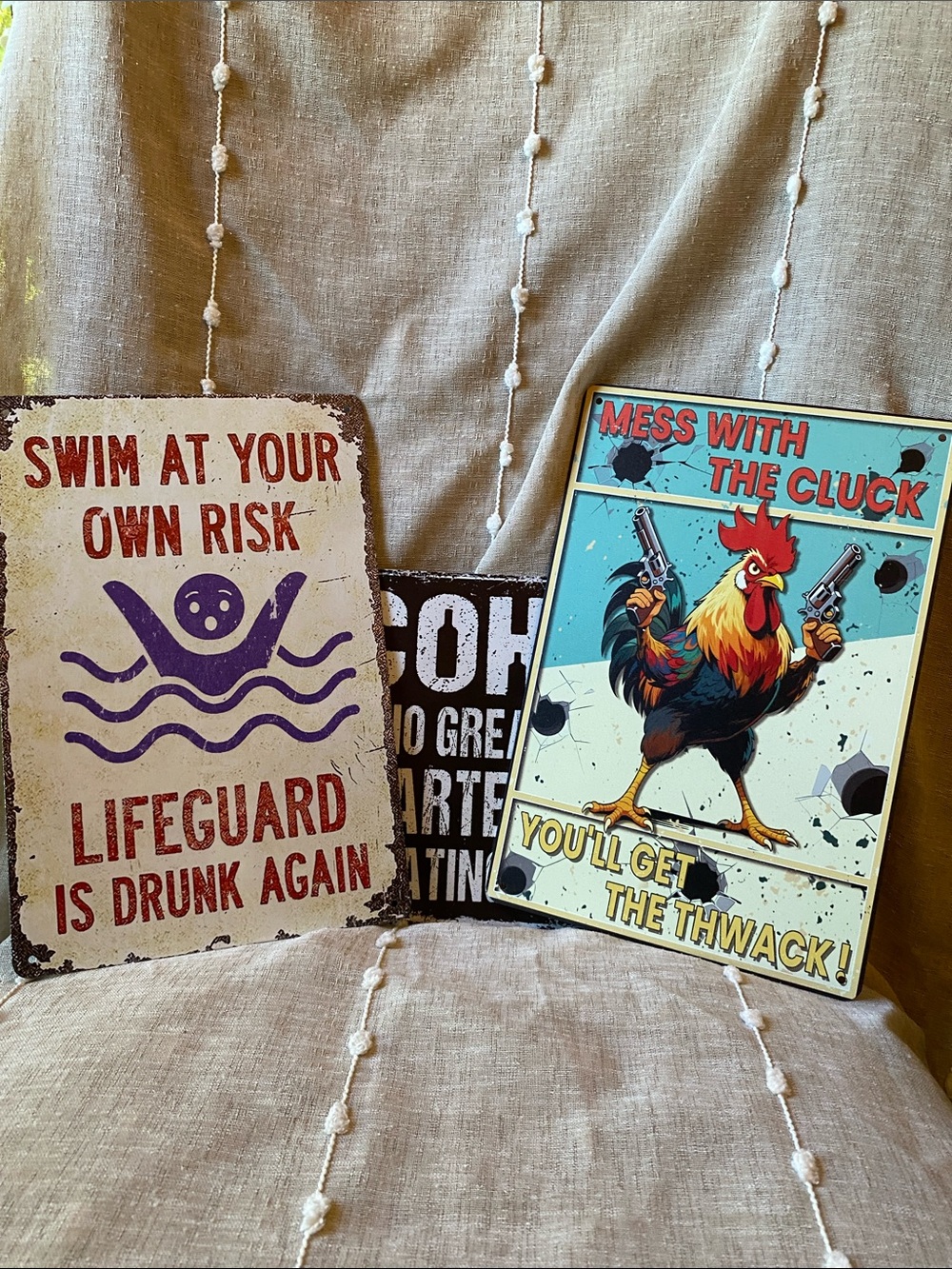Vintage Style humorous Metal Signs - set of three